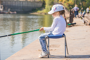Image showing Five-year girl fishing