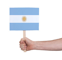 Image showing Hand holding small card - Flag of Argentina