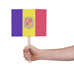 Image showing Hand holding small card - Flag of Andorra