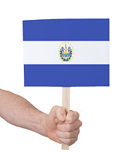 Image showing Hand holding small card - Flag of El Salvador