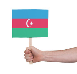 Image showing Hand holding small card - Flag of Azerbaijan