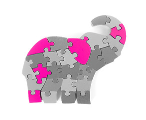 Image showing Colorful puzzle pieces in elephant shape