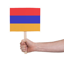 Image showing Hand holding small card - Flag of Armenia