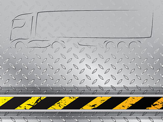 Image showing Iindustrial background with tire track and truck silhouette