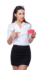 Image showing Business woman holding credit card