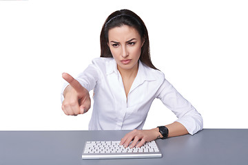 Image showing Business woman pointing at imaginary button