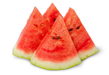 Image showing Four slices of ripe watermelon near