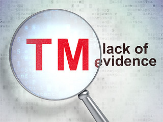 Image showing Law concept: Trademark and Lack Of Evidence with optical glass