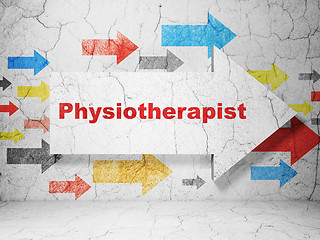 Image showing Medicine concept: arrow with Physiotherapist on grunge wall background