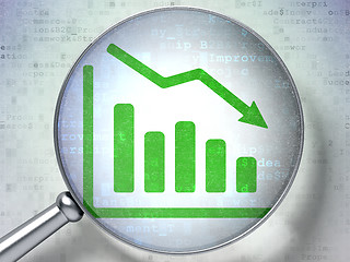 Image showing News concept: Decline Graph with optical glass on digital background