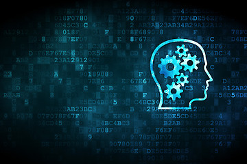 Image showing Learning concept: Head With Gears on digital background