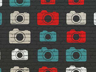 Image showing Vacation concept: Photo Camera icons on wall background