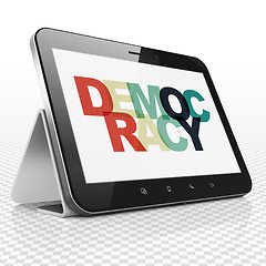 Image showing Politics concept: Tablet Computer with Democracy on  display