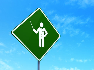 Image showing Studying concept: Teacher on road sign background