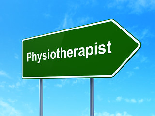 Image showing Healthcare concept: Physiotherapist on road sign background