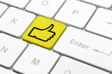 Image showing Social media concept: Thumb Up on computer keyboard background