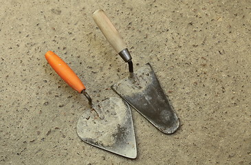 Image showing Two Old masonry trowels