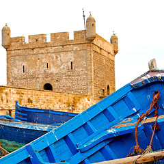 Image showing   boat and sea in africa morocco old castle brown brick  sky