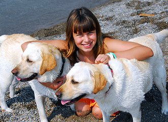 Image showing Girl two dogs