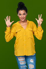 Image showing Woman showing eight fingers