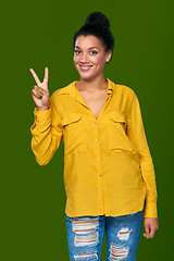 Image showing Woman showing one finger