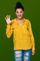 Image showing Woman showing five fingers