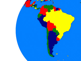 Image showing South american continent on political globe