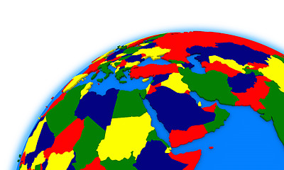 Image showing middle east region on globe political map