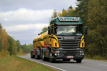 Image showing Scania R500 V8 Tank Truck on Autumn Road