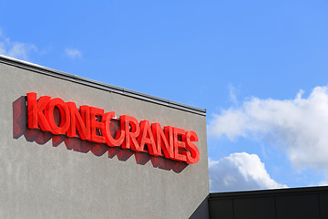 Image showing Sign Konecranes and Blue Sky Clouds