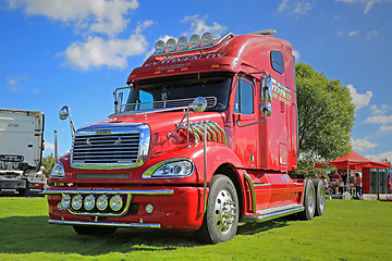 Image showing Red Frightliner Truck Tractor on Display