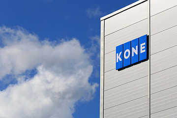 Image showing KONE Building with Signage and Blue Sky Clouds