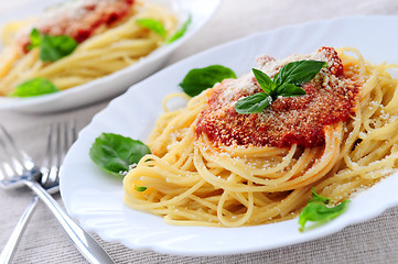 Image showing Pasta and tomato sauce