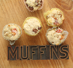 Image showing fruit and nut muffins with word