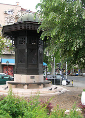 Image showing    old style street kiosk for signs posters in Old Town Belgrade