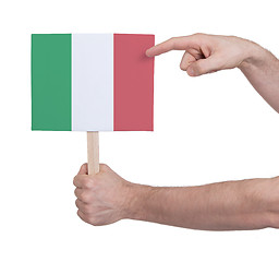 Image showing Hand holding small card - Flag of Italy