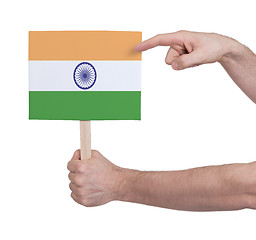 Image showing Hand holding small card - Flag of India