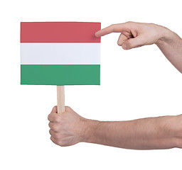 Image showing Hand holding small card - Flag of Hungary
