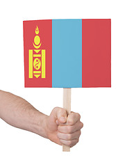 Image showing Hand holding small card - Flag of Mongolia