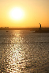 Image showing Liberty statue and sunset