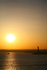 Image showing Statue of Liberty and sunset