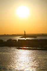 Image showing Liberty Statue and sunset in New York
