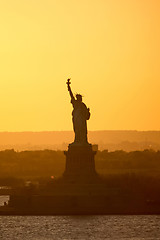 Image showing Sunset at Statue of Liberty