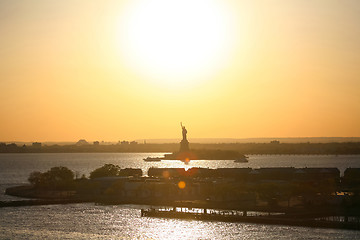 Image showing Liberty Statue silhouette at sunset