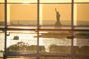 Image showing View of Liberty Statue through glass fence