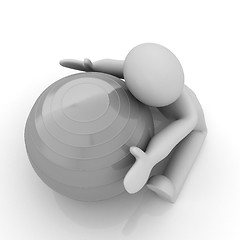 Image showing 3d man exercising position on fitness ball. My biggest pilates s