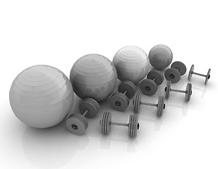 Image showing Fitness ball and dumbell