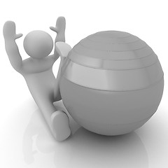 Image showing 3d man exercising position on fitness ball. My biggest pilates s