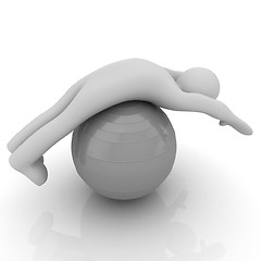 Image showing 3d man exercising position on fitness ball. My biggest pilates s