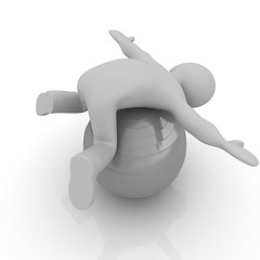 Image showing 3d man exercising position on fitness ball. My biggest pilates s